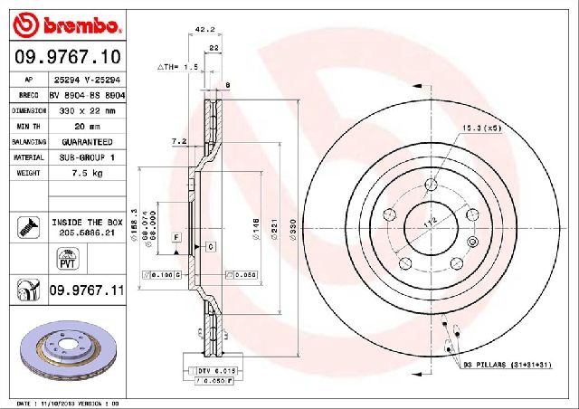 2007-2011 Audi S6 Disc Brake Rotor - Rear (Brembo)