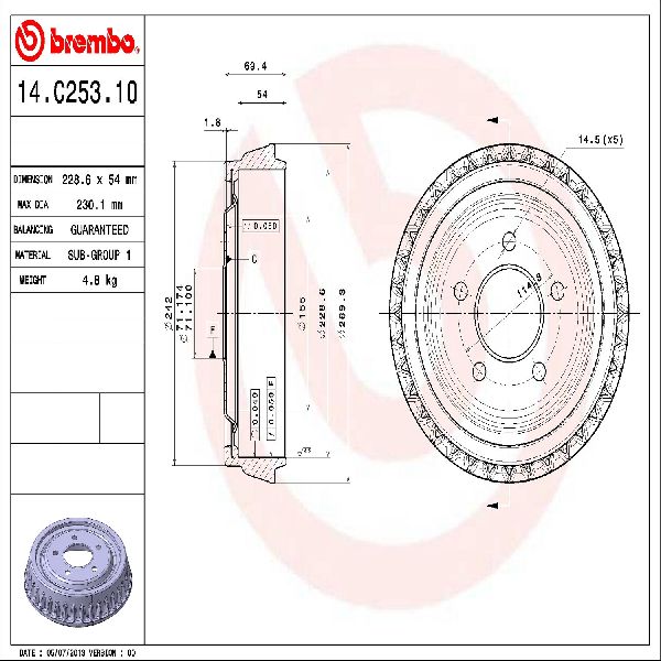1998-2001 Mazda B2500 Brake Drum - Rear (Brembo)