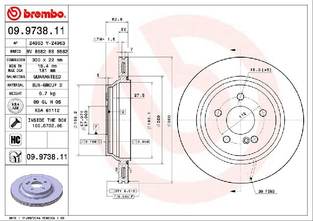 2000-2006 Mercedes-Benz S500 Disc Brake Rotor - Rear (Brembo)