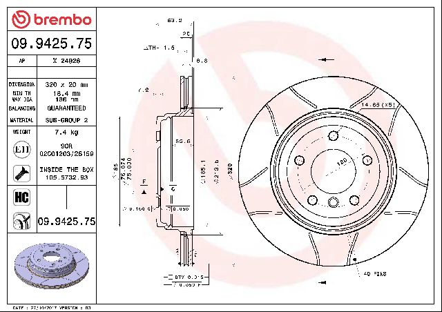 2008-2010 BMW 528i Disc Brake Rotor - Rear (Brembo)