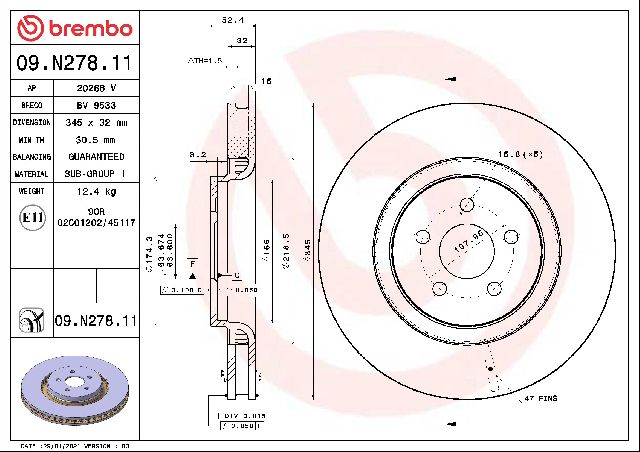 2017-2020 Lincoln Continental Disc Brake Rotor - Front (Brembo)