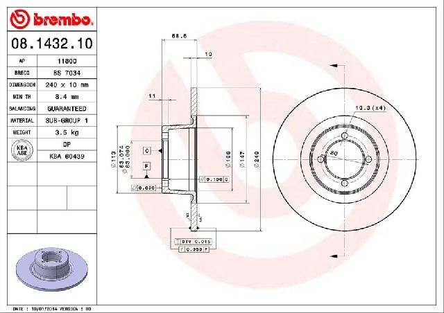 1967-1976 BMW 2002 Disc Brake Rotor - Front (Brembo)