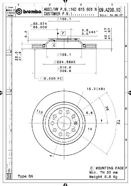 2015-2024 Audi A3 Disc Brake Rotor - Rear (Brembo)