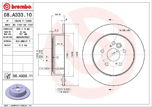 2004-2005 Toyota RAV4 Disc Brake Rotor - Rear (Brembo)