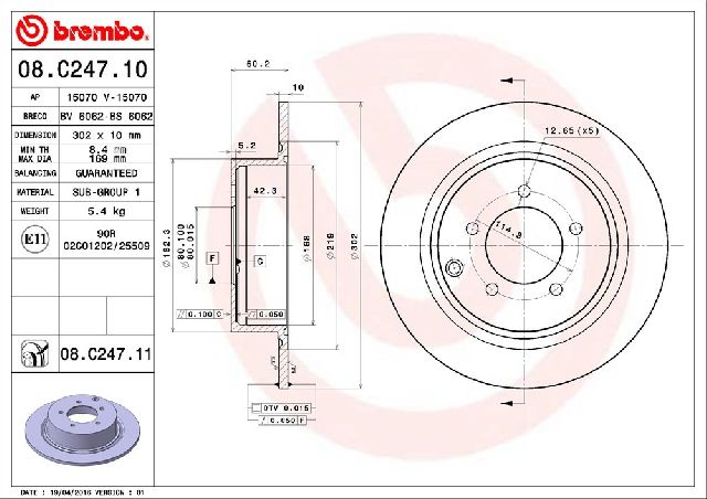 2008-2014 Dodge Avenger Disc Brake Rotor - Rear (Brembo)