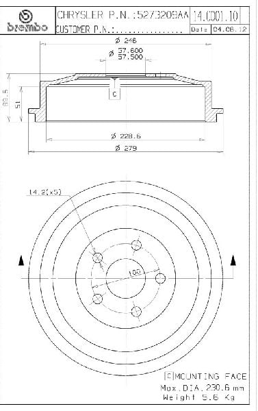 2004-2009 Chrysler PT Cruiser Brake Drum - Rear (Brembo)
