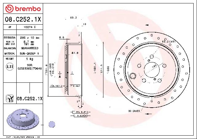 2009-2013 Subaru Forester Disc Brake Rotor - Rear (Brembo)