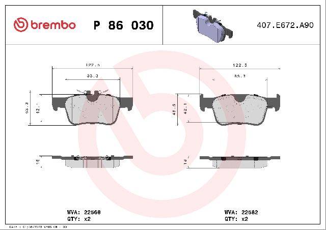 2019-2020 Volvo V60 Disc Brake Pad Set - Rear (Brembo)