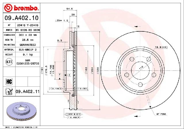 2005-2020 Chrysler 300 Disc Brake Rotor - Front (Brembo)