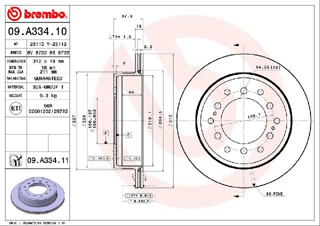2007-2009 Toyota FJ Cruiser Disc Brake Rotor - Rear (Brembo)