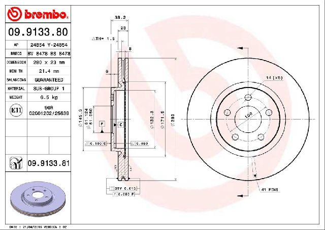 2001-2010 Chrysler PT Cruiser Disc Brake Rotor - Front (Brembo)