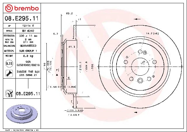 2017-2024 Honda Ridgeline Disc Brake Rotor - Rear (Brembo)