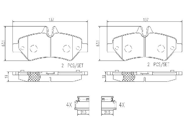 2010-2018 Mercedes-Benz Sprinter 2500 Disc Brake Pad Set - Rear (Brembo)