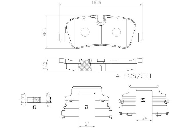 2010-2013 Land Rover Range Rover Sport Disc Brake Pad Set - Rear (Brembo)