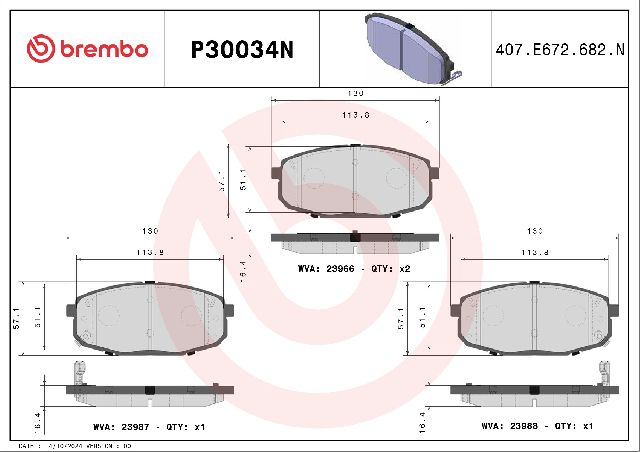 2009-2012 Hyundai Elantra Disc Brake Pad Set - Front (Brembo)