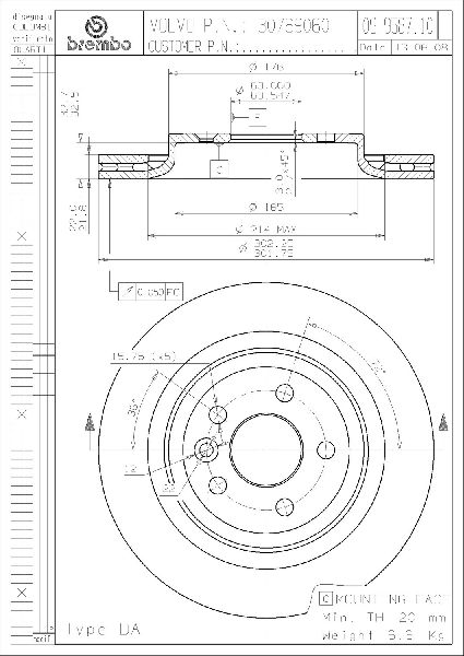 2007-2016 Volvo S80 Disc Brake Rotor - Rear (Brembo)