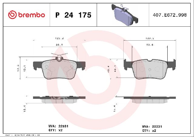 2017-2020 Lincoln Continental Disc Brake Pad Set - Rear (Brembo)