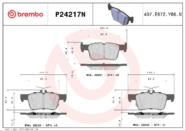 2020-2023 Ford Escape Disc Brake Pad Set - Rear (Brembo)
