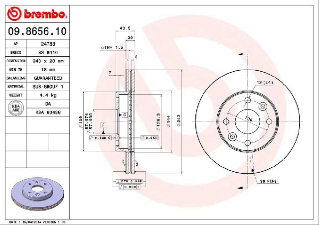 1994-2000 Kia Sephia Disc Brake Rotor - Front (Brembo)