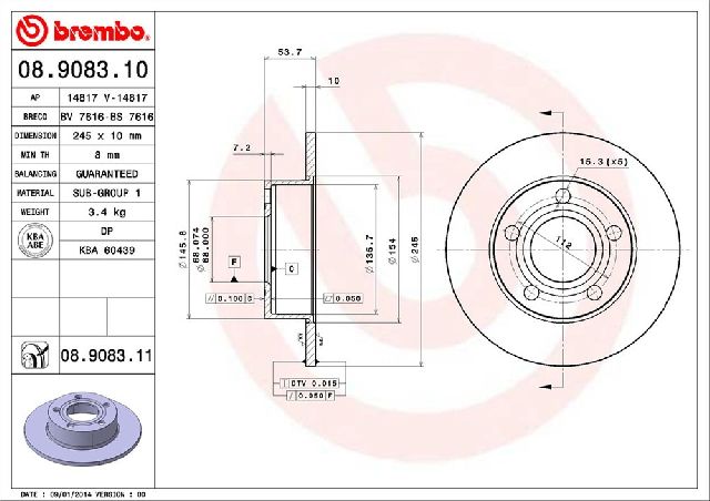 1998-2001 Audi A6 Quattro Disc Brake Rotor - Rear (Brembo)