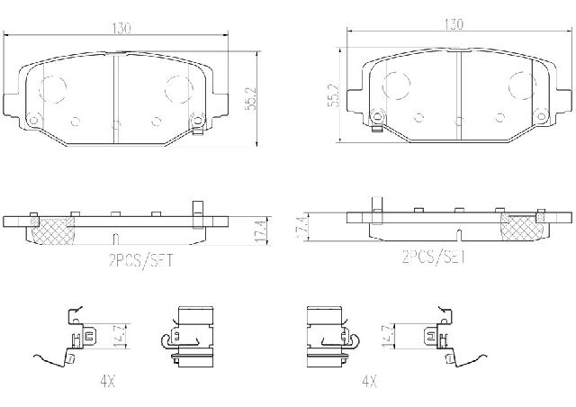 2012-2016 Chrysler Town &amp; Country Disc Brake Pad Set - Rear (Brembo)