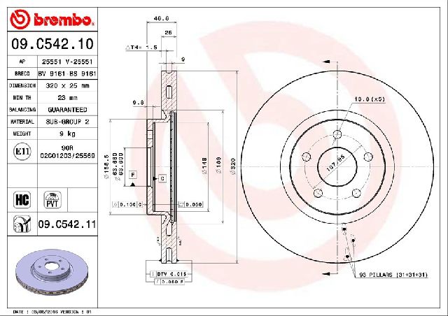 2017-2019 Lincoln MKC Disc Brake Rotor - Front (Brembo)