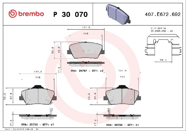2012-2017 Hyundai Azera Disc Brake Pad Set - Front (Brembo)