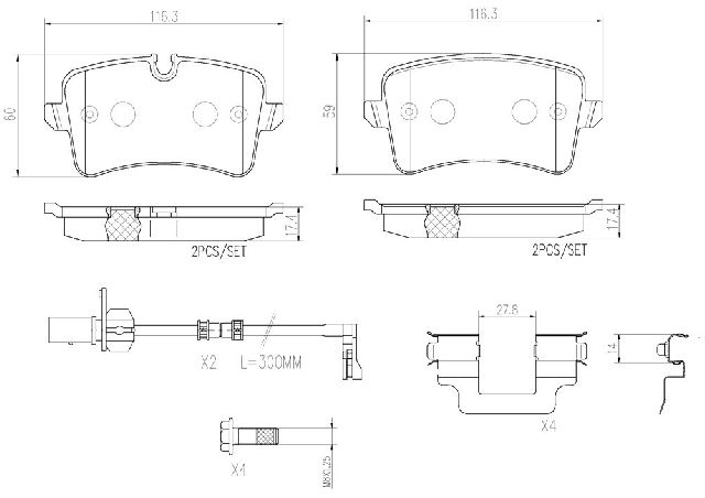 2013-2018 Audi S8 Disc Brake Pad Set - Rear (Brembo)