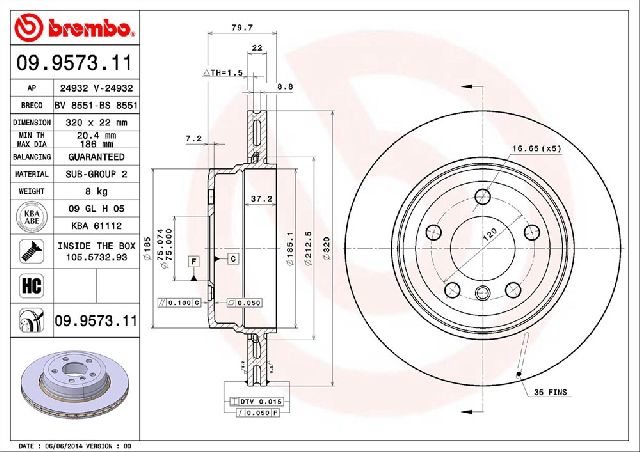 2004-2010 BMW X3 Disc Brake Rotor - Rear (Brembo)