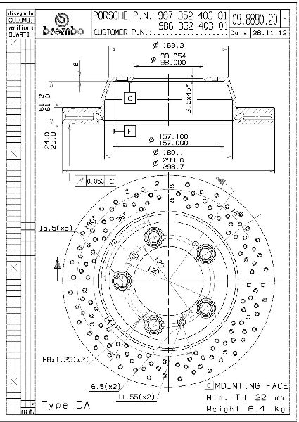 2000-2012 Porsche Boxster Disc Brake Rotor - Rear (Brembo)