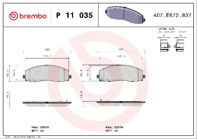 2017-2020 Chrysler Pacifica Disc Brake Pad Set - Front (Brembo)