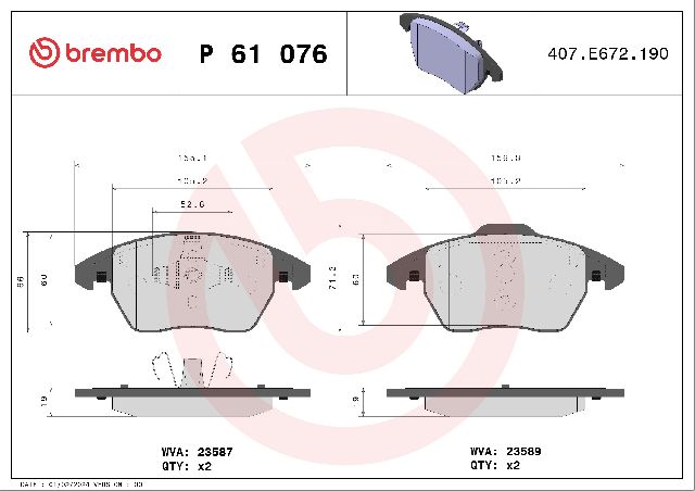 2011-2018 Volkswagen Jetta Disc Brake Pad Set - Front (Brembo)