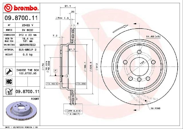 1998-2002 BMW Z3 Disc Brake Rotor - Rear Right (Brembo)