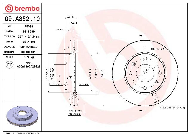 2001 Kia Optima Disc Brake Rotor - Front (Brembo)