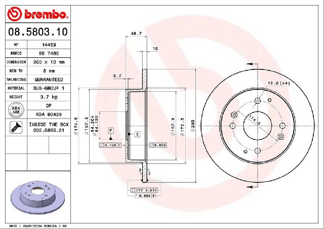 1997 Acura CL Disc Brake Rotor - Rear (Brembo)