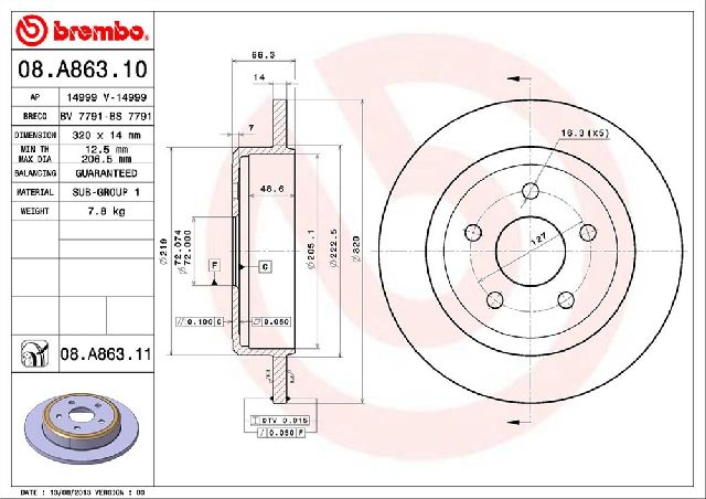 2006-2010 Jeep Commander Disc Brake Rotor - Rear (Brembo)