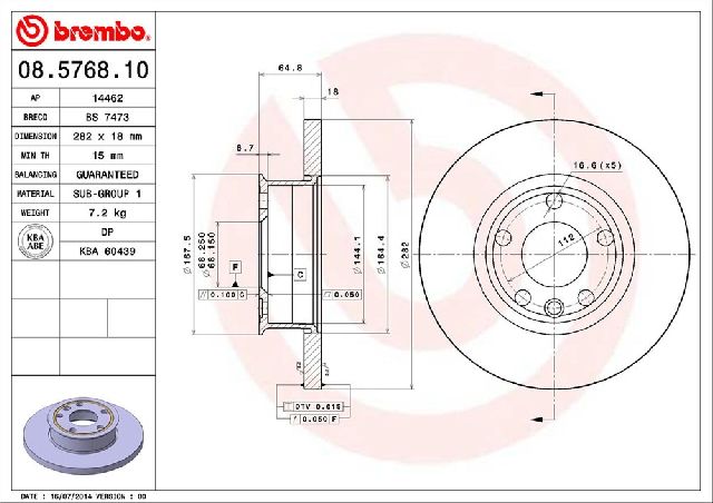 1993-1996 Volkswagen EuroVan Disc Brake Rotor - Front (Brembo)