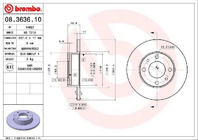 1979-1982 Fiat Strada Disc Brake Rotor - Front (Brembo)