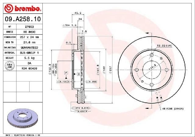 1999-2001 Hyundai Sonata Disc Brake Rotor - Front (Brembo)