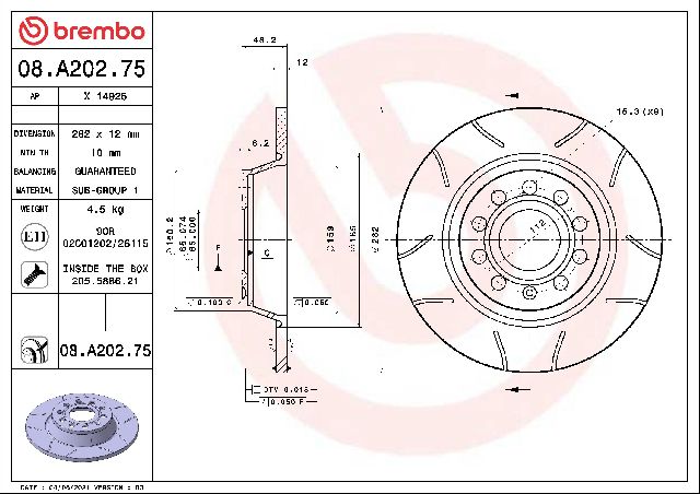 2006-2013 Audi A3 Disc Brake Rotor - Rear (Brembo)