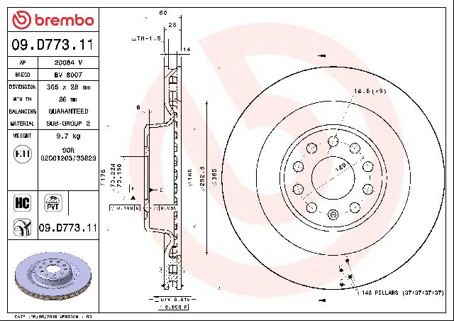 2016-2021 Tesla X Disc Brake Rotor - Rear (Brembo)