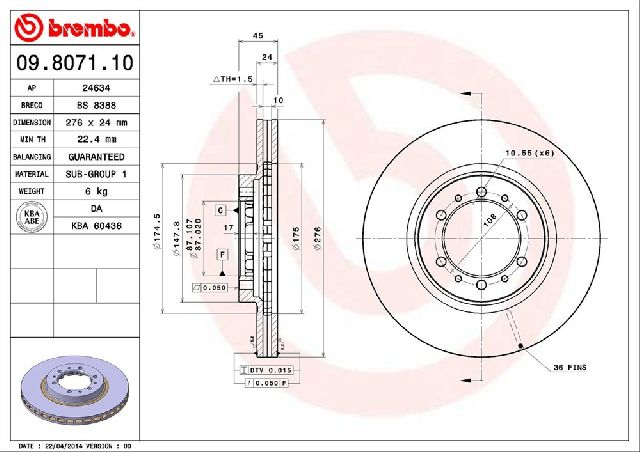 1992-1996 Mitsubishi Montero Disc Brake Rotor - Front (Brembo)
