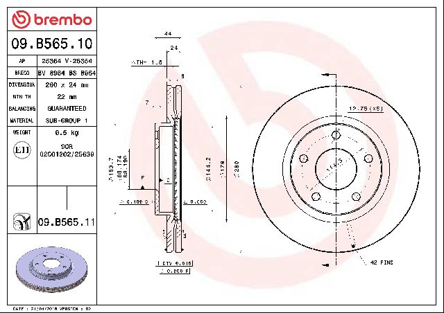 2013-2019 Nissan Sentra Disc Brake Rotor - Front (Brembo)