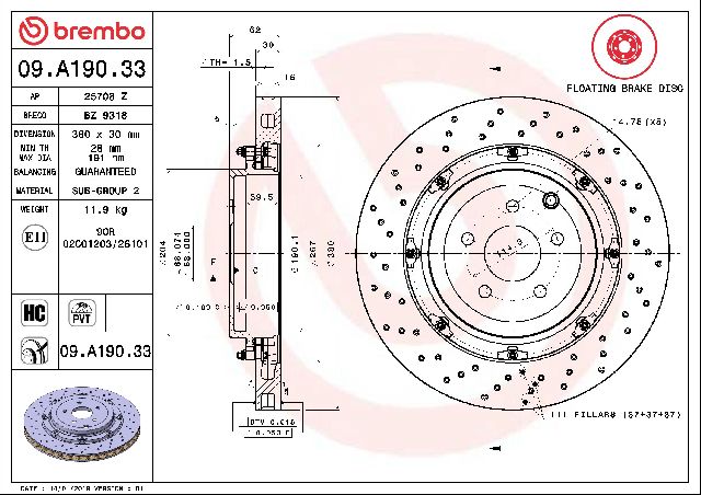 2015-2024 Nissan GT-R Disc Brake Rotor - Rear (Brembo)