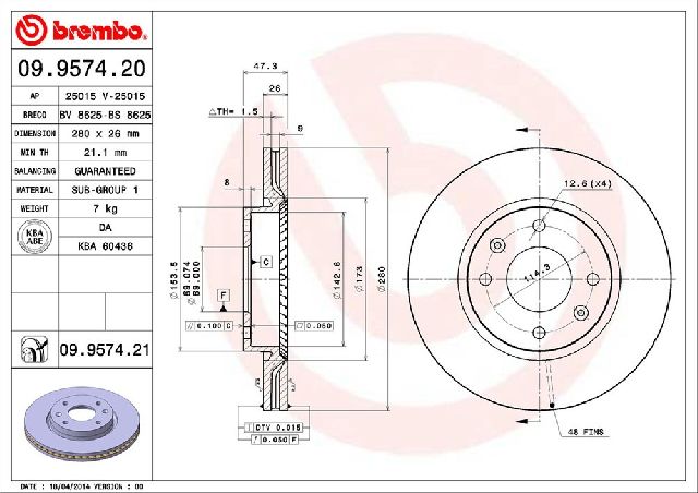 2002-2006 Kia Optima Disc Brake Rotor - Front (Brembo)