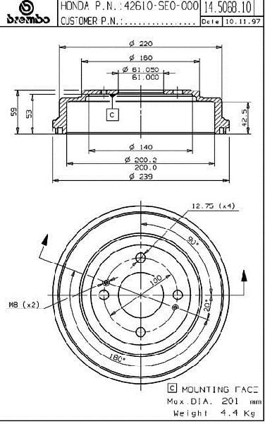 1992-2001 Honda Civic Brake Drum - Rear (Brembo)