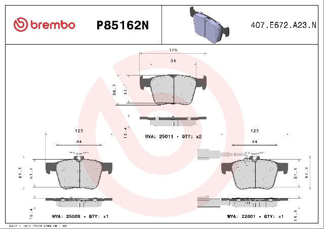 2017-2020 Audi RS3 Disc Brake Pad Set - Rear (Brembo)