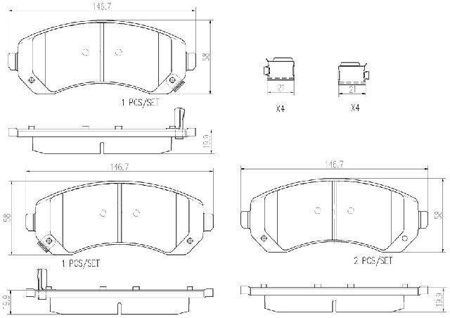 2001-2005 Pontiac Aztek Disc Brake Pad Set - Front (Brembo)