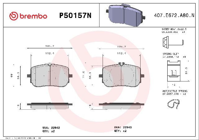 2019-2022 Mercedes-Benz A220 Disc Brake Pad Set - Front (Brembo)