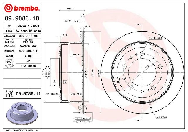 1998-2007 Toyota Land Cruiser Disc Brake Rotor - Rear (Brembo)